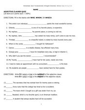 Adjective Clauses Quiz: Who, Whom or Which Worksheet for 6th - 7th ...