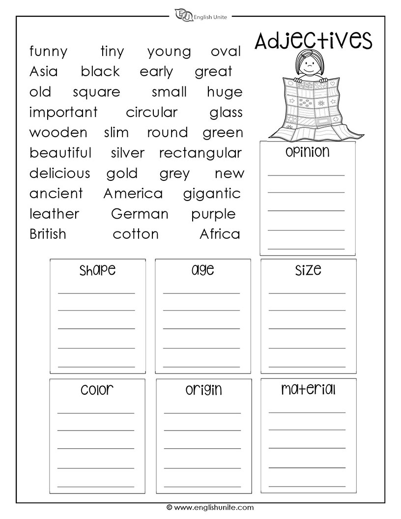 English Unite - Adjectives Worksheet