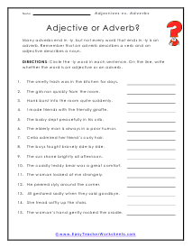 Adjectives Versus Adverbs Worksheets