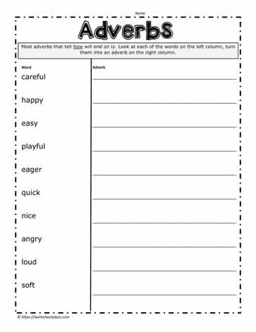 Adjective to Adverb Worksheets