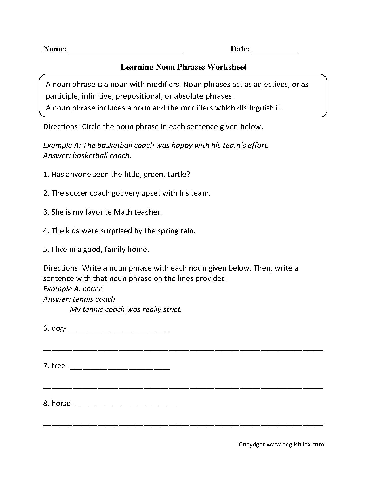 adjective phrase worksheet