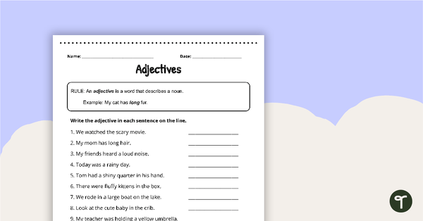 Adjectives Worksheet | Teach Starter