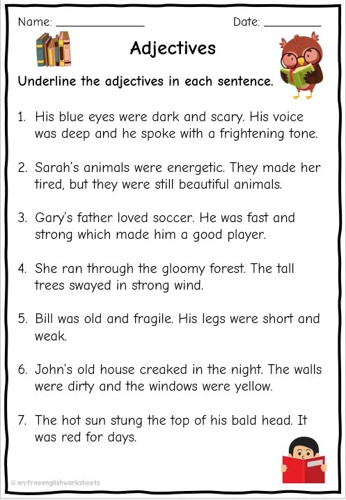 Grade 4 &  5 Adjective Worksheets | English | Free Printable
