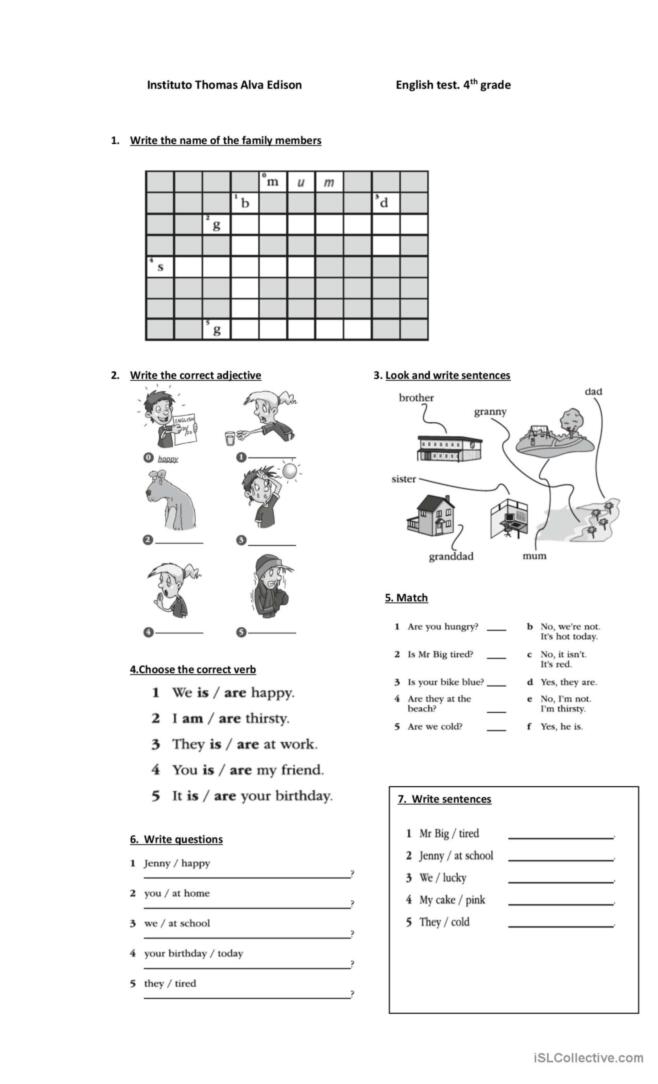 Test 4th grade: English ESL worksheets pdf &  doc