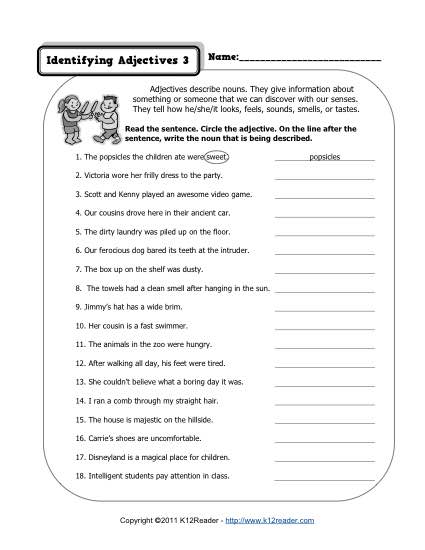 Identifying Adjectives 3 | 3rd Grade Adjective Worksheets