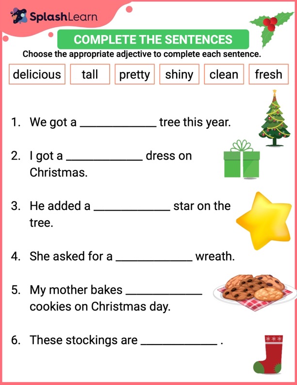 The Merry Adjectives of Christmas - ELA Worksheets - SplashLearn