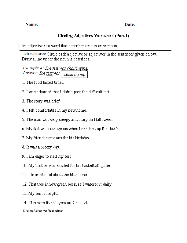 Adjectives Worksheets | Regular Adjectives Worksheets