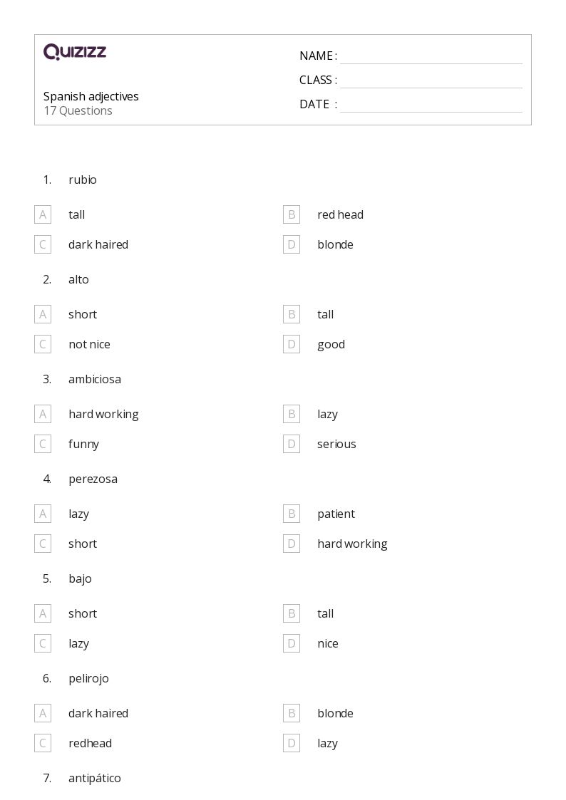 50+ Adjectives worksheets for 5th Grade on Quizizz | Free &  Printable