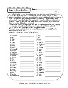 Superlative Adjectives Worksheet for 3rd - 6th Grade | Lesson Planet