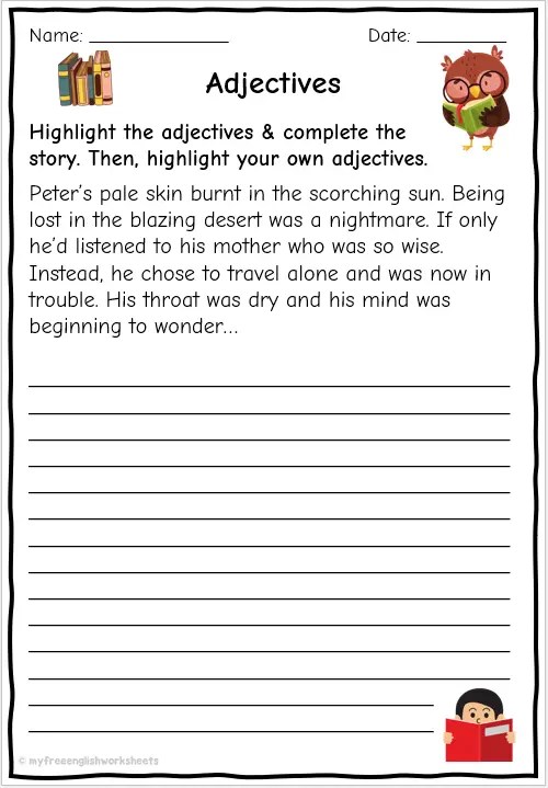 adjective worksheet 6th grade