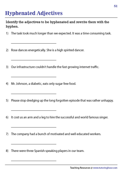 Hyphenated Adjectives Worksheets