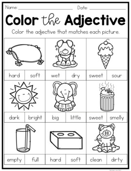 Adjectives No Prep Worksheets - Natalie Lynn Kindergarten