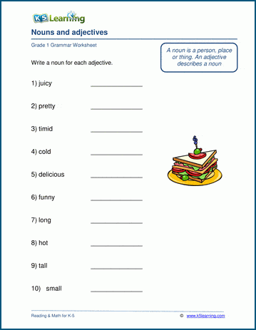 Nouns and adjectives worksheets | Worsheets library