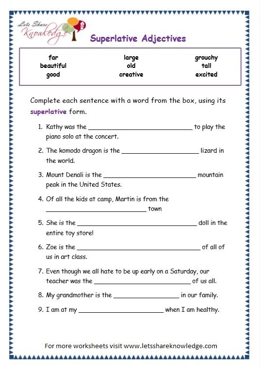 Grade 3 Grammar Topic 15: Superlative Adjectives Worksheets ...