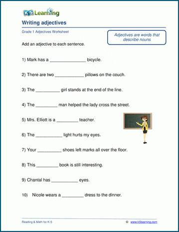 Writing adjectives worksheets | Worsheets library