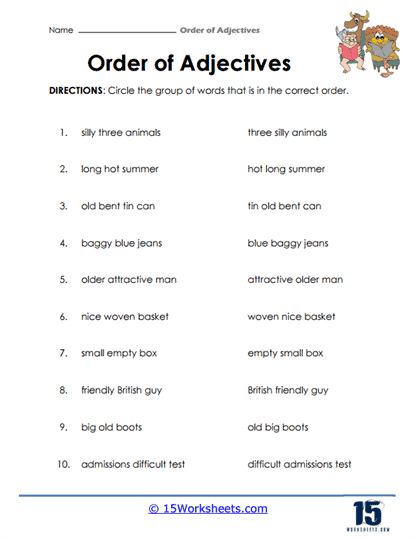 Order of Adjectives Worksheets - 15 Worksheets Library