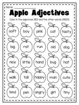 Adjectives Printable Worksheet Pack - Kindergarten First Second Grade