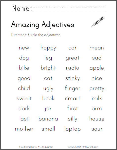 adjective worksheet with answers
