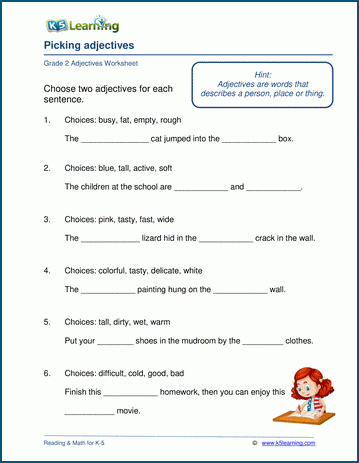 Selecting adjectives worksheets for grade 2 | Worsheets library