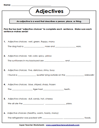 Adjectives: Printable Worksheets