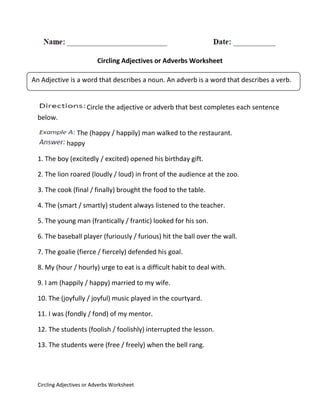 Circling adjectives-adverbs-2 | PDF