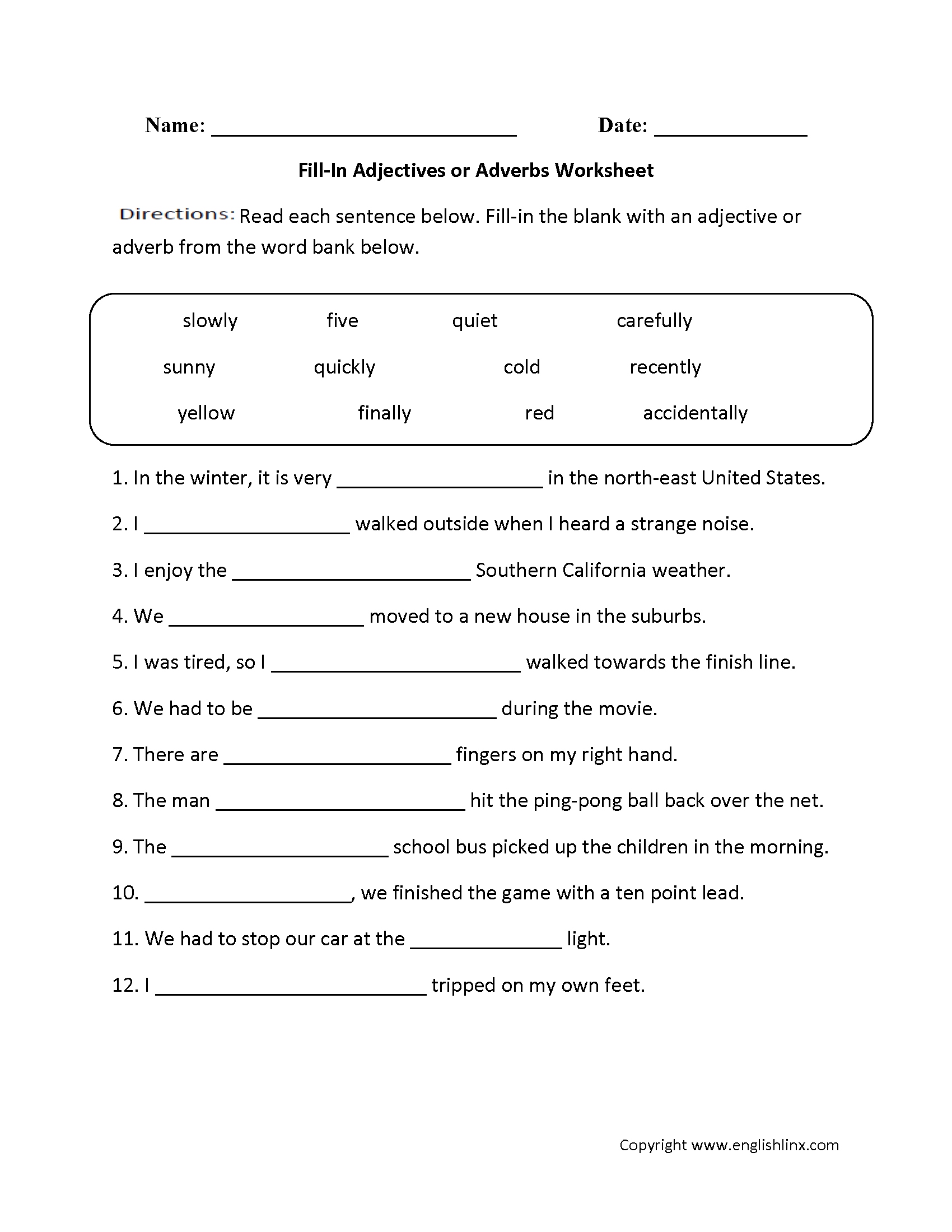 Adjectives or Adverbs Worksheets | Fill-In Adjectives or Adverbs ...