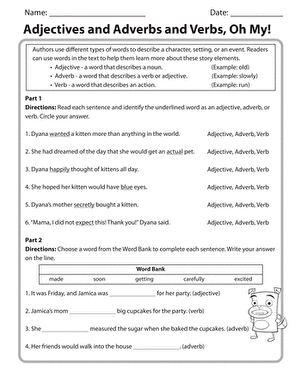 Adjectives and Adverbs and Verbs, Oh My! | Interactive Worksheet ...