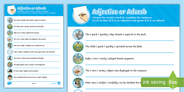 KS2 Adjective or Adverb Worksheet with Answers - Twinkl