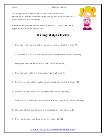 adjectives that tell how many worksheet