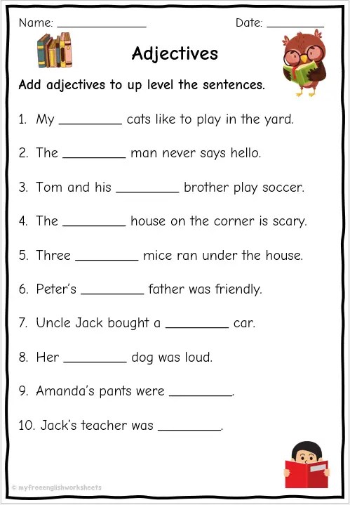 adjectives worksheet 1st grade