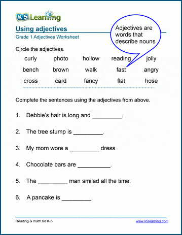 Using adjectives worksheets | Worsheets library