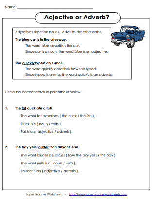 Adjectives: Printable Worksheets