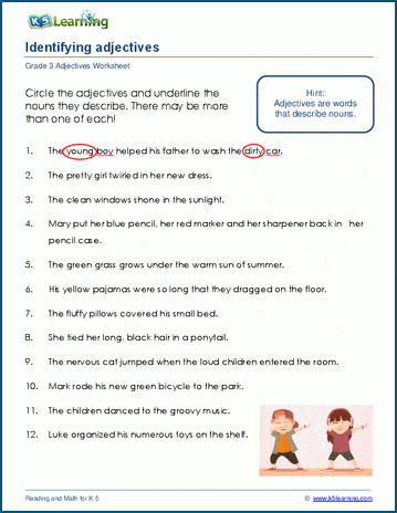 Identify adjectives worksheets for grade 3 | Worsheets library