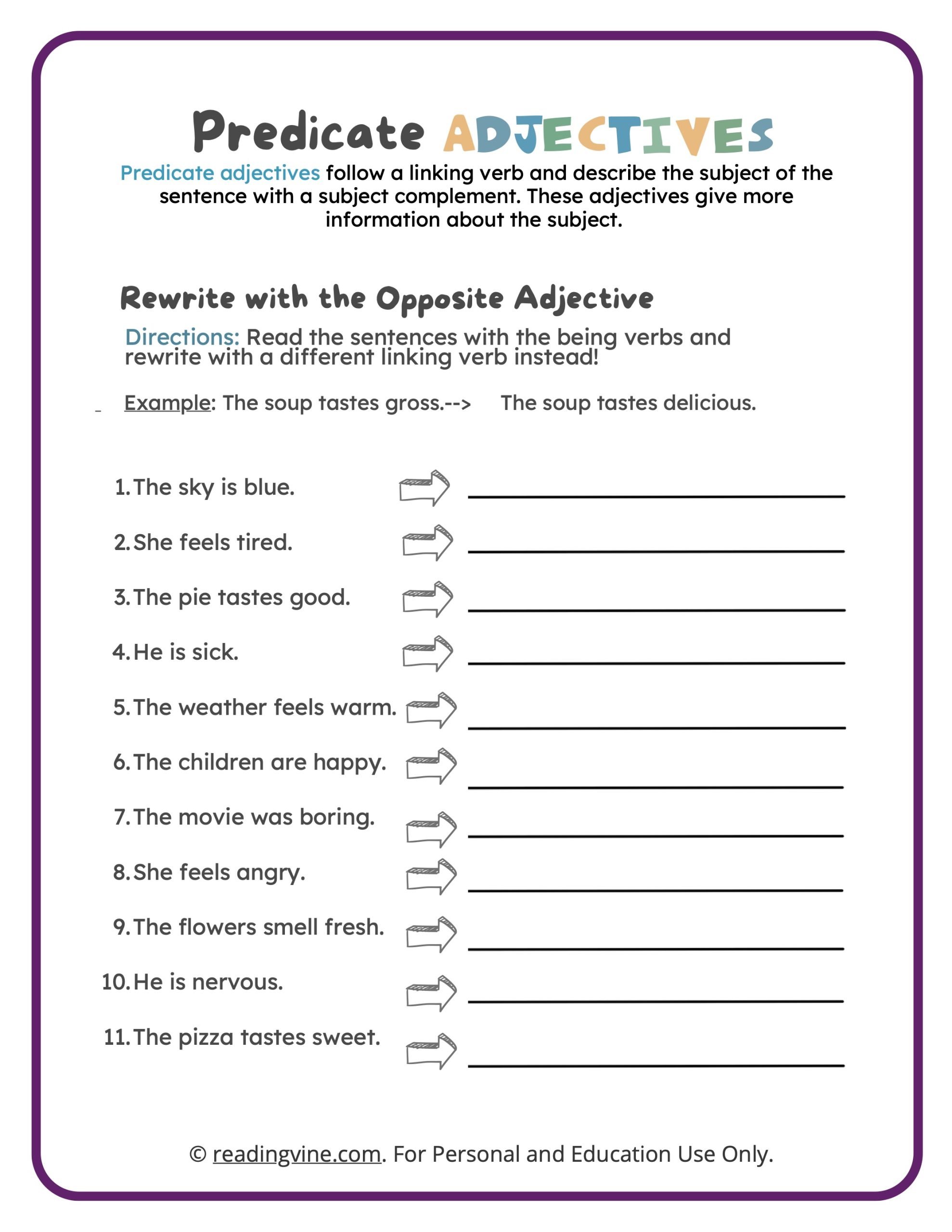 Adjective Worksheets - ReadingVine