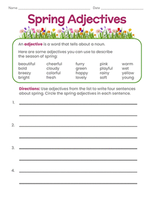 Spring Adjectives | Worksheet 