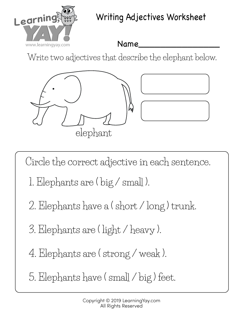 adjectives worksheet first grade