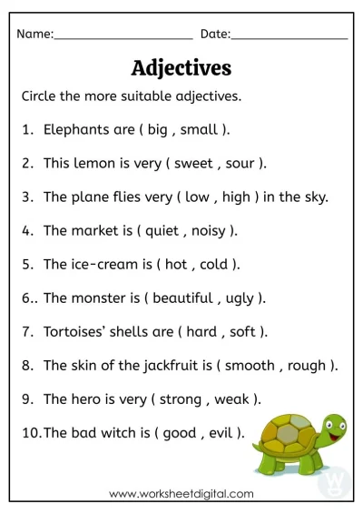 adjectives worksheet for grade 1