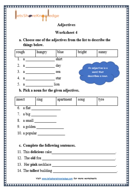 Grade 1 Grammar: Adjectives printable worksheets - Lets Share ...