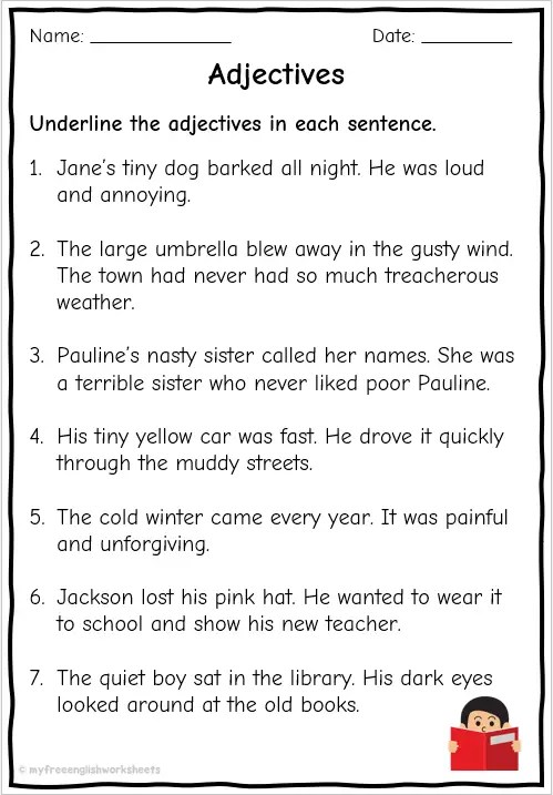 Grade 4 &  5 Adjective Worksheets | English | Free Printable