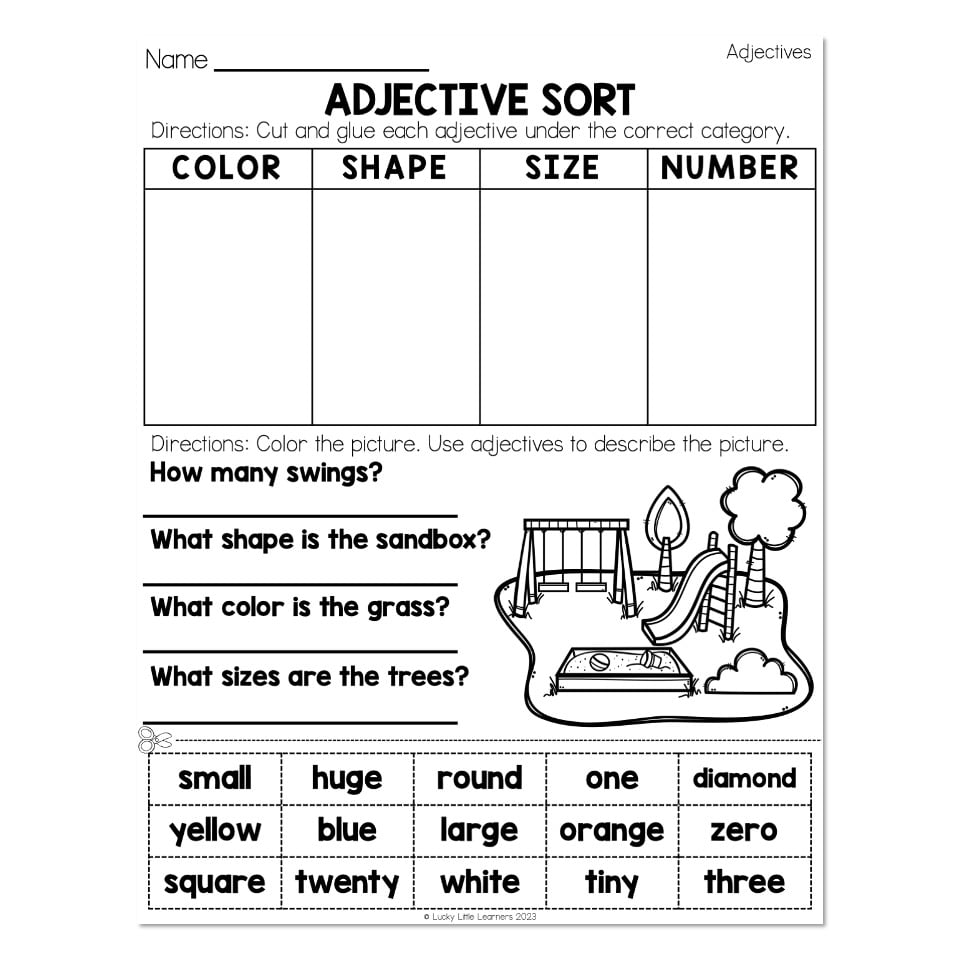 Grammar Worksheets Adjectives Adjective Sort Lucky Little