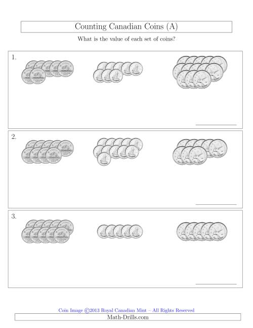 Counting Canadian Coins Sorted Version (No Dollar Coins) (A)