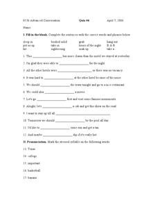 ESL Advanced Conversation-Quiz #4 Worksheet for 5th - 8th Grade ...