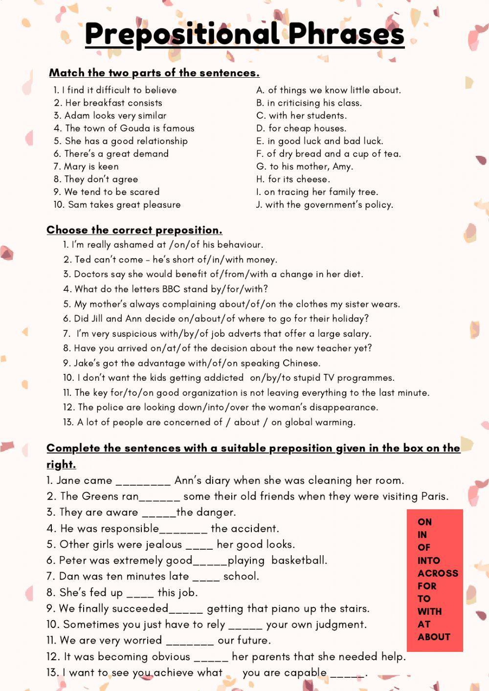 C1 Advanced - Prepositions worksheet  