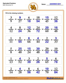 Equivalent Fractions Worksheets