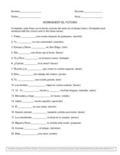 Worksheet-El Futuro Worksheet for 9th - 10th Grade | Lesson Planet