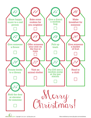 Advent Calendar: Acts of Kindness #2 | Worksheet 