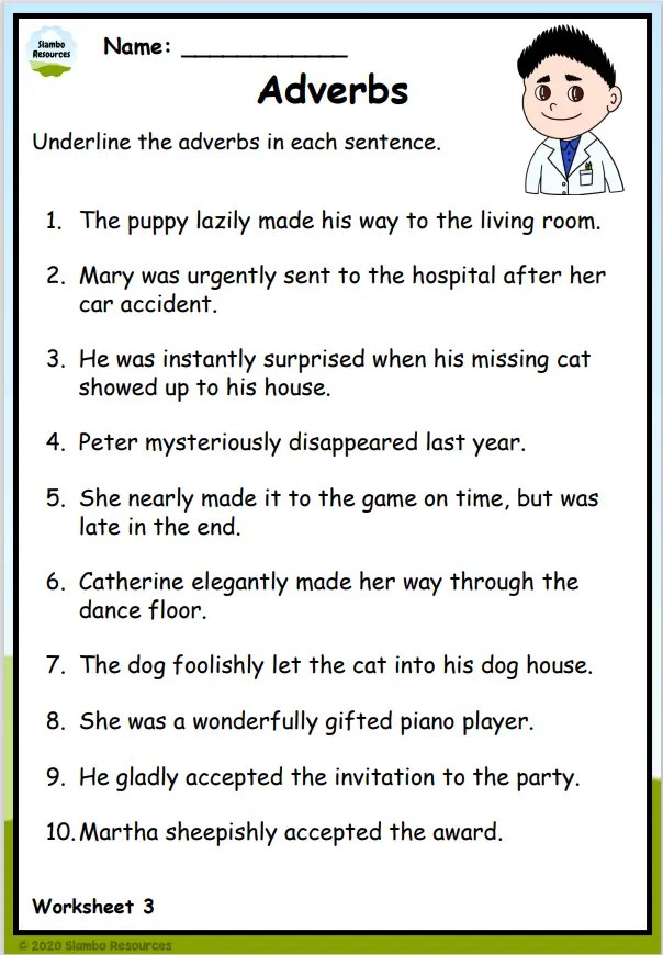 adverb of time place and manner worksheet for grade 1