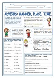adverb of time place and manner worksheet for grade 1