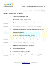 adverb of time place and manner worksheet for grade 1