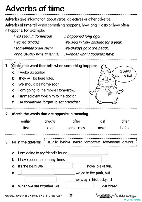 adverb of time worksheet grade 3